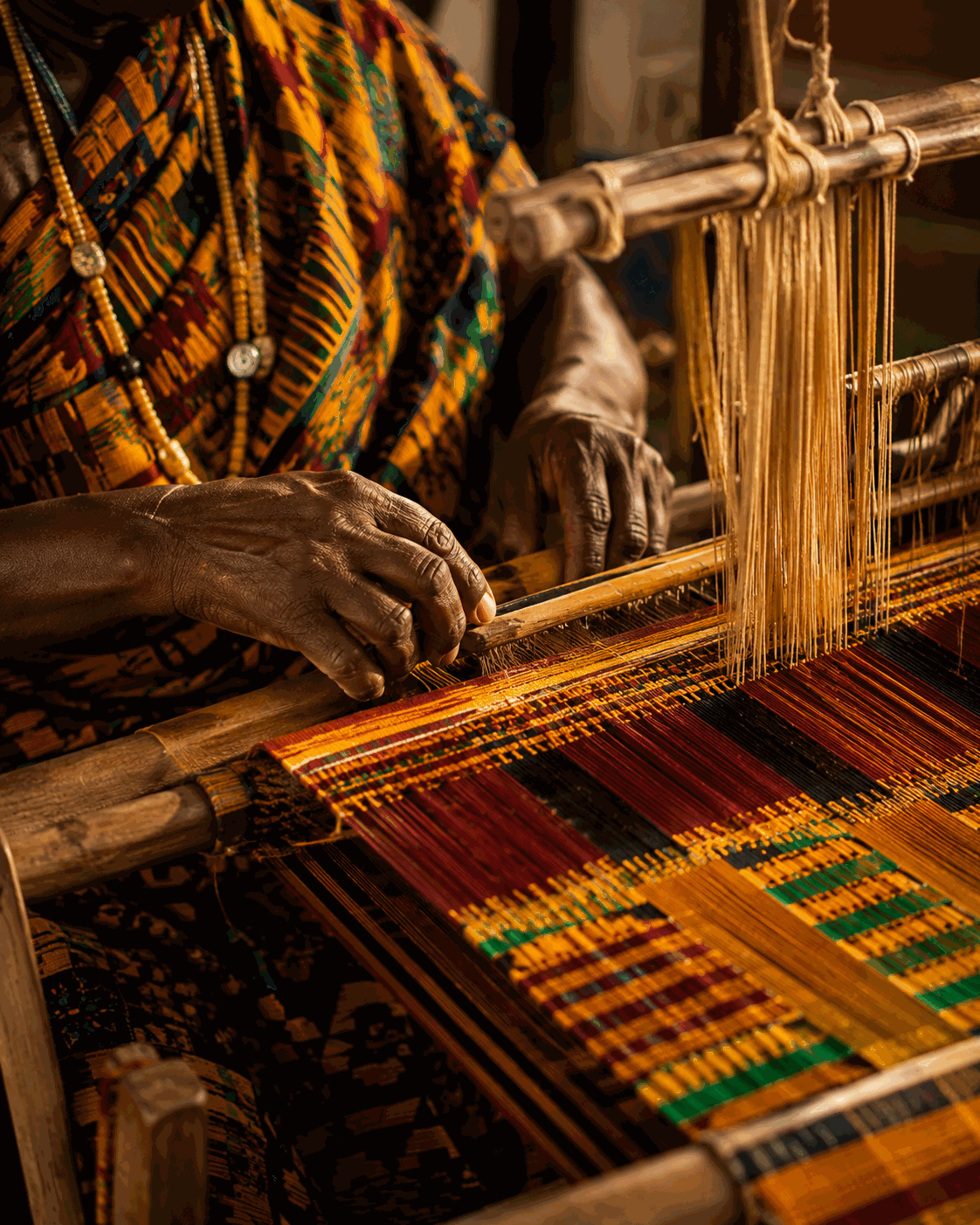 Artisan hand-weaving traditional African cloth